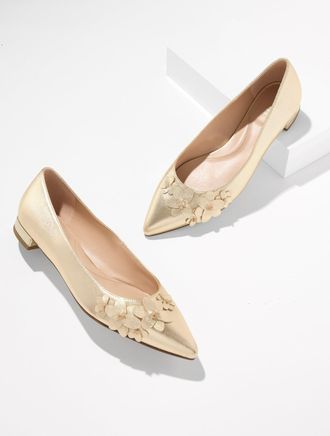 Talbots Portia Floral Metallic Leather Flats - Gold - 10 1/2 M Talbots