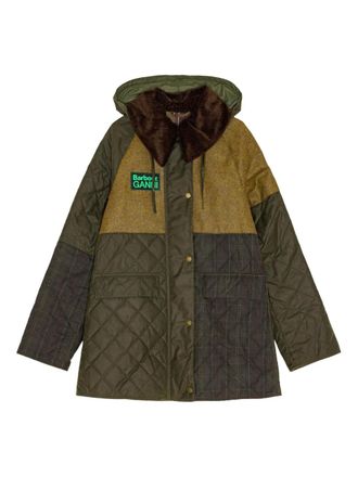 Ganni x Barbour hooded quilted coat - women - Fabric - 34 - Green