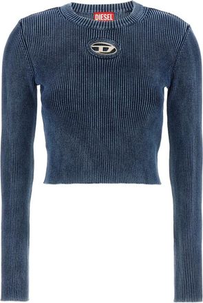 Diesel M-Anchor-A Geribbelde katoenen trui - Dames - Ronde hals truien - Blauw - XS - Katoen - Truien & Vesten