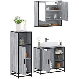vidaXL Set De Muebles De Ba&ntilde;o 3 Pzas Madera Contrachapada Gris Sonoma Vidaxl