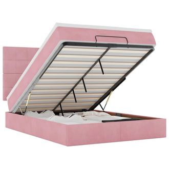 vidaXL Struttura Letto Pouf Con Materassi Rosa 140x200 Cm In Velluto Vidaxl