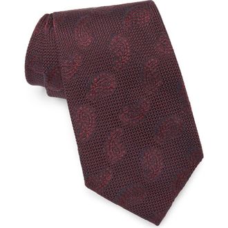 Ermenegildo Zegna Tonal Paisley Jacquard Silk Tie in Dark Red Fan at Nordstrom