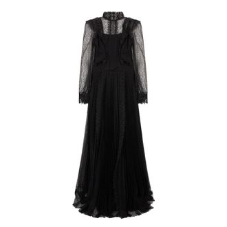 Alberta Ferretti Kleedjes, Dames, Zwart, S, Katoen, Lange jurk met doorschijnende mouwen