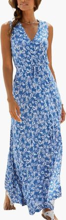 Lascana Womens Sleeveless V-Neck Maxi Dress in Blue-Printed at Nordstrom, Size 12