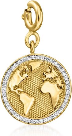 Ross-Simons Diamond World Map Charm in 18kt Gold Over Sterling