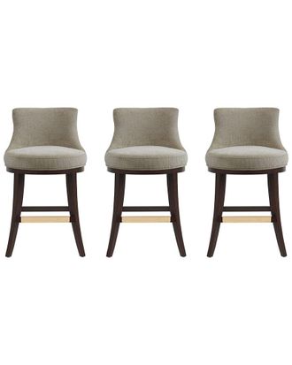 Manhattan Comfort Set Of 3 Lucia Chenille Counter Stools With Beech Wood Legs