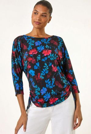 Roman Floral Print Tie Detail Stretch Top