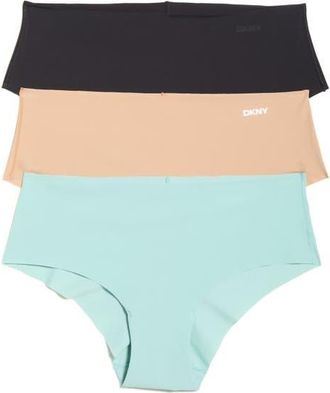 DKNY Litewear Cut Anywhere Assorted 3-Pack Hipster Briefs in Black/glow/Aquifer at Nordstrom, Size X-Large