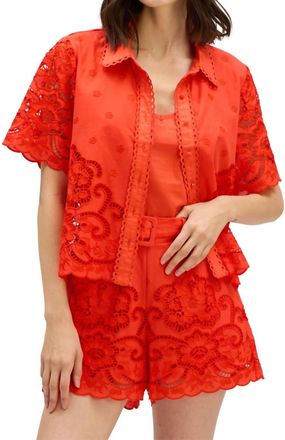 Allison New York Clyde Cotton Eyelet Shirt In Tomato Red