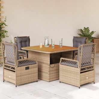 vidaXL Set Comedor De Jard&iacute;n 5 Pzas Con Cojines Rat&aacute;n Sint&eacute;tico Beige Vidaxl