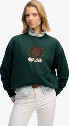 Superdry Sweatshirt SUPERDRY Crest Loose Crew, Damen, Gr. XL, schwarz pine gr&uuml;n, Sweatware, Obermaterial: 100% Baumwolle, bedruckt, normal, Rundhals, Rippb&uuml;ndc