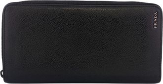 Prada Black Leather Long Wallet (Bi-Fold) (Pre-Owned)