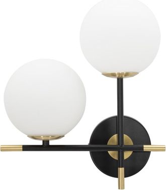 Mauro Ferretti Aplique de metal negro con 2 bolas de vidrio blanco cm 30x17x35
