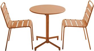 Oviala Conjunto de mesa y 2 sillas de jard&iacute;n de metal color caramelo