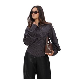 Notre-V Nv-Isa Mini Check Blouse - Dames - Blouses & Shirts - Blauw - Maat: 2XL