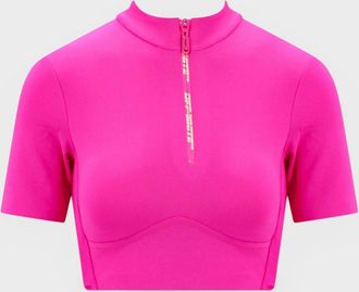Off-white Womens Zip Logo Crop Tee Fuchsia - Pink - Size: 14
