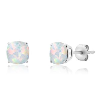 MAX + STONE 14k White Gold 6MM Cushion Cut Gemstone Stud Earrings