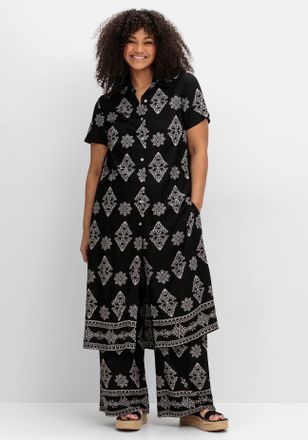 Sheego Longbluse SHEEGO, Damen, Gr. 40, schwarz (schwarz, gemustert), 100% Viskose, gemustert, Blusen Longbluse