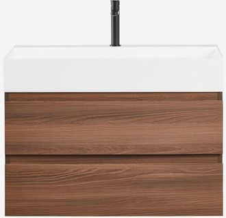 Sklum Conjunto De Mueble De Ba&ntilde;o En Madera Y Chapa De Fresno Con Lavabo Integrado Ona Sklum
