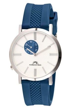 Porsamo Bleu Bennett Silicone Strap Watch, 40mm in Blue And White at Nordstrom Rack