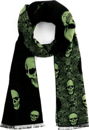 Landisun Skull Scarf Soft Shawl Long Elegant Green and Black