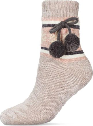 MeMoi Snowflake Pompom Fleece Lined Slipper Socks in Taupe at Nordstrom, Size 9