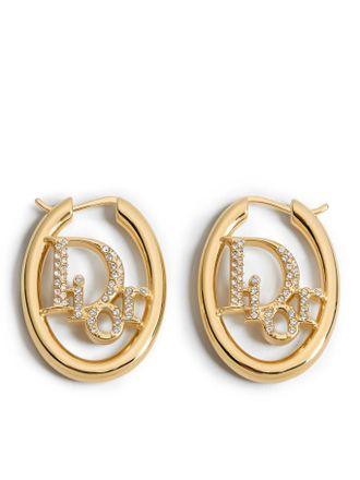 Dior OBLIQUE HOOP EARRINGS IN METAL AND CRYSTAL - Christian Dior - Woman
