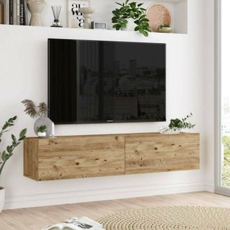 Dmora Dmora - Mueble De Televisi&oacute;n Aelius, Aparador De Sal&oacute;n, Mueble Bajo Para Tv, Base De Pared Equipada, 140x32h29 Cm, Roble, Con Embalaje Reforzado