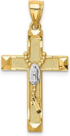 Diamond2Deal 14k Yellow Gold Rhodium Cross Rosary Pendant