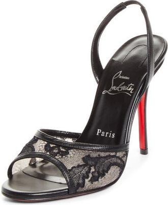 Christian Louboutin Miss Z Lace Slingback Sandal in Black/Black at Nordstrom, Size 10.5Us