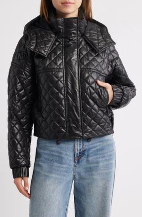 Bcbgmaxazria Quilted Hooded Crop Jacket in Black at Nordstrom Rack, Size Small