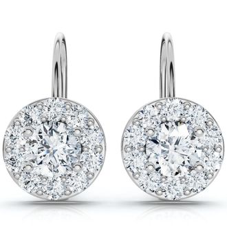 Pompeii3 1.90Ct Halo Diamond Studs With Lever Backs Lab Grown Hoops Small 1/2 Tall