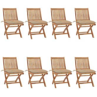 vidaXL Sillas De Jard&iacute;n Plegables 8 Uds Madera Maciza Teca Con Cojines Vidaxl