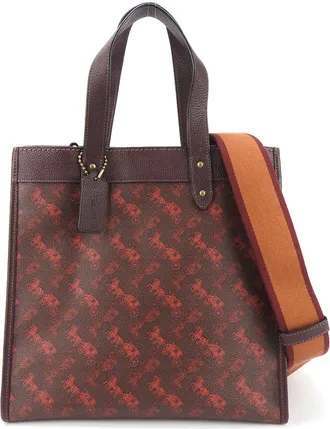 Coach Bordeaux Brown Red Color Coated Canvas Leather Canvas Tote Bag (Pre-Owned)