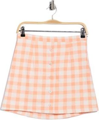 French Connection Buffalo Check Button Front Skirt in Peach/White at Nordstrom Rack, Size X-Small