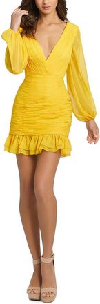 Mac Duggal Ruched Illusion Puff Sleeve Fitted Dress