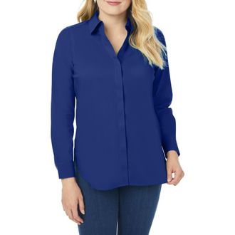Foxcroft Kylie Non-Iron Button-Up Shirt in Glacial Blue at Nordstrom, Size 18W