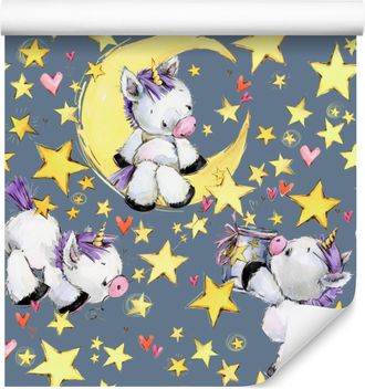OEM Carta Da Parati Con Unicorni, Stelle E Luna Per Soggiorno E Camera Da Letto, 50x1000 Cm