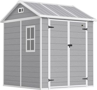Mauro Ferretti Casetta Da Giardino In Resina Con Pavimento, 2 Porte Con Blocco, Finestra, 1.8x1.8m, Grigio