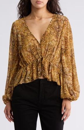 L'agence Pixie Drawstring Blouse in Gold Multi Mix Animal at Nordstrom Rack, Size Xx-Small