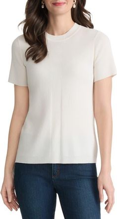 Jones New York Short Sleeve Rib Sweater in White Sand at Nordstrom, Size X-Large