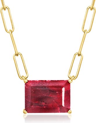 Ross-Simons Ruby Paper Clip Link Necklace in 18kt Gold Over Sterling