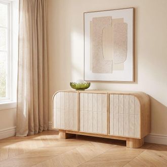 Maisons du monde Aparador de 3 puertas de madera de mango y cer&aacute;mica efecto zellige crudo 45 cm