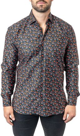 Maceoo Fibonacci Skull Heart Contemporary Fit Button-Up Shirt in Black at Nordstrom, Size 2