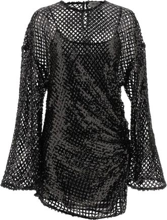 The Attico Sequin Mesh Mini Dress - Dames - Korte kleedjes - Zwart - XS - Polyester - Kleedjes