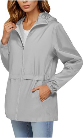Generic Ladies Lightweight Waterproof Jacket Windbreaker Thin Hooded Bicycle Rain Jackets Trench Coat Packable Functional Jacket Travel Active Outdoor Gray