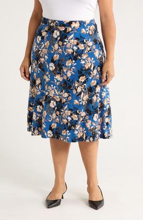 Kasper Flared Pull-On Midi Skirt in Blue Night Multi at Nordstrom, Size 2 X