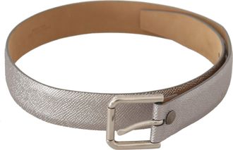 Dolce & Gabbana Metallic Zilveren Leren Taillenaam Buckle Riem