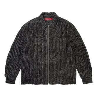 SUPREME FW26 Leopard Frayed Zip Up Shirt Black SUP-FW26-084-BLK