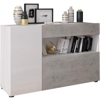 Dmora Credenza Carbonia, Madia un Cassetto, 2 Ripiani, Apertura Battente, a Ribalta, 130x41x82h cm Bianco